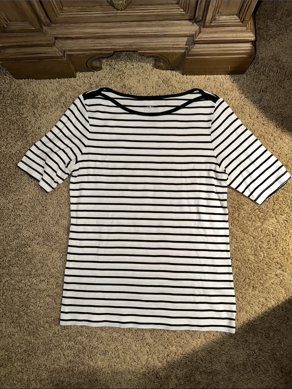St. John's Bay White & Black Striped Boatneck Tee